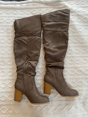 Journee Collection KAISON Taupe Heeled Boots - Soft, Tall- Women’s Size 8
